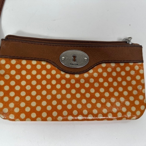 Fossil KeyPer Polka Dots Wristlet Wallet Coated Canvas w/Leather Strap - Picture 1 of 11